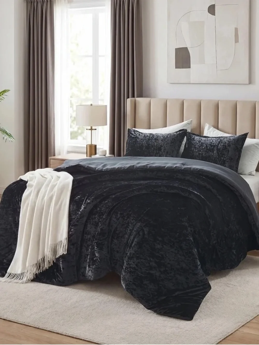 Plush Black Velvet Comforter set king 3 piece set